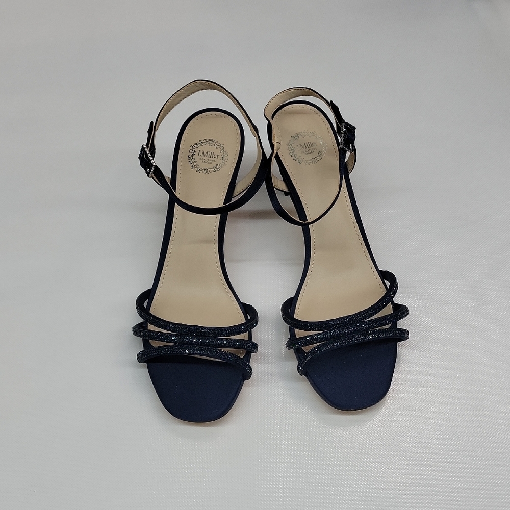 Women's Navy Strappy Heeled Sandals - Elegant Evening Wear